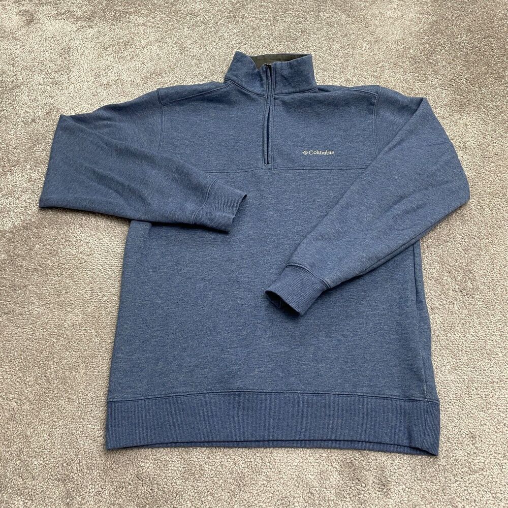 Columbia Hart Mountain Sweatshirt Mens Small Blue 1/4 Zip Pullover Outdoor Hike